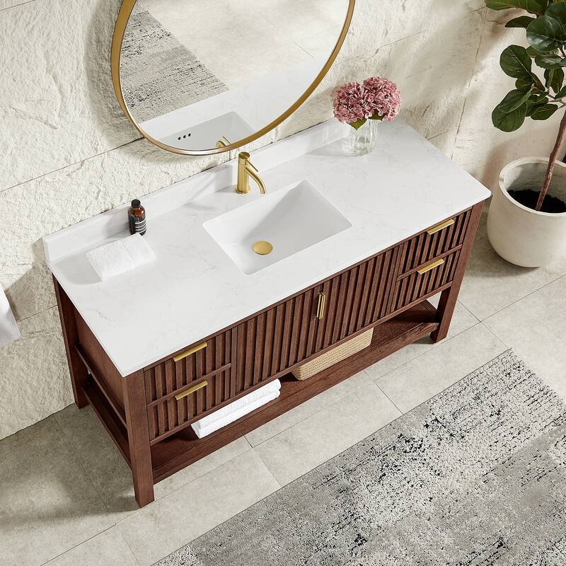 Tehran Bath Vanity with Composite Stone Top without Mirror