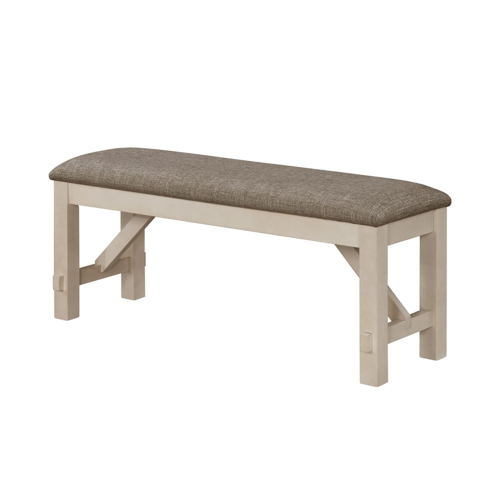 Cottage Style 1pc Upholstered Seat Chalk Gray Finish Bench Dining Room Bedroom Wooden Furniture Standard Height