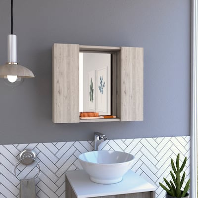Space-Saving Medicine Cabinet with Double Doors, Mirror & External Shelf