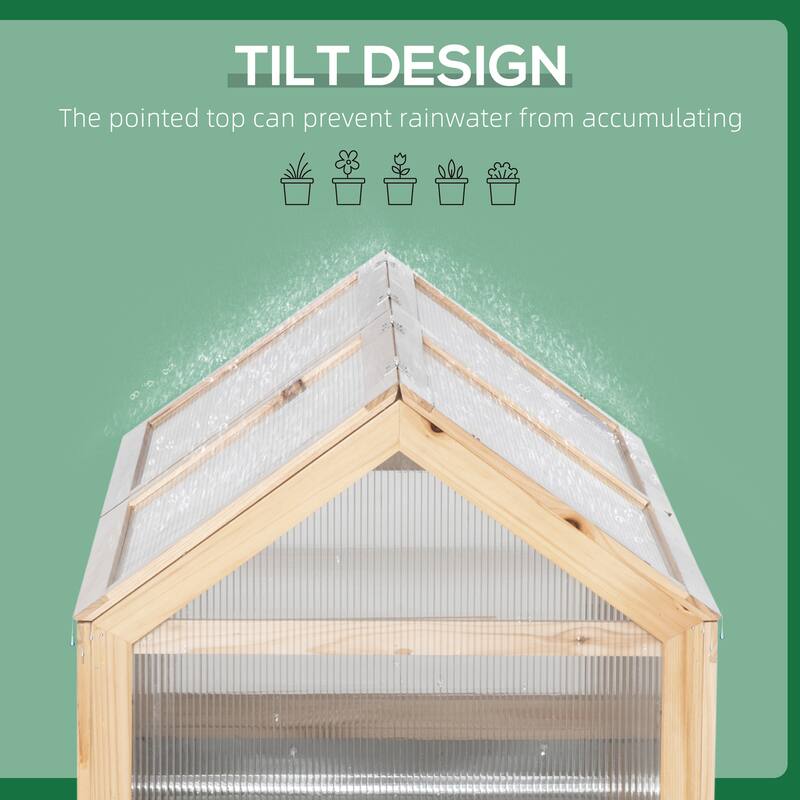 Raised Garden Bed with Polycarbonate Greenhouse, Wooden Garden Cold Frame Greenhouse, Flower Planter Protection, Natural