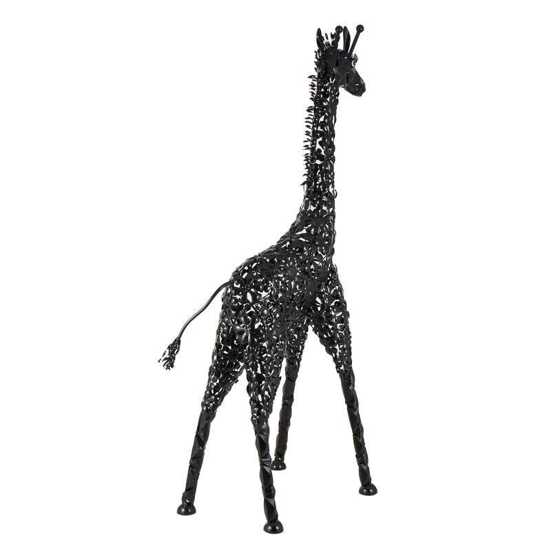 Metal Giraffe Indoor Outdoor Tall Garden Sculpture - Black - Roche River Decor