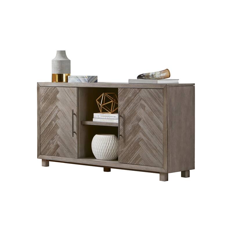 60" TV Console, Entertainment Stand, Wood Accent Cabinet, Fully Assembled, Gray - 60"W x 32"H x 16"D