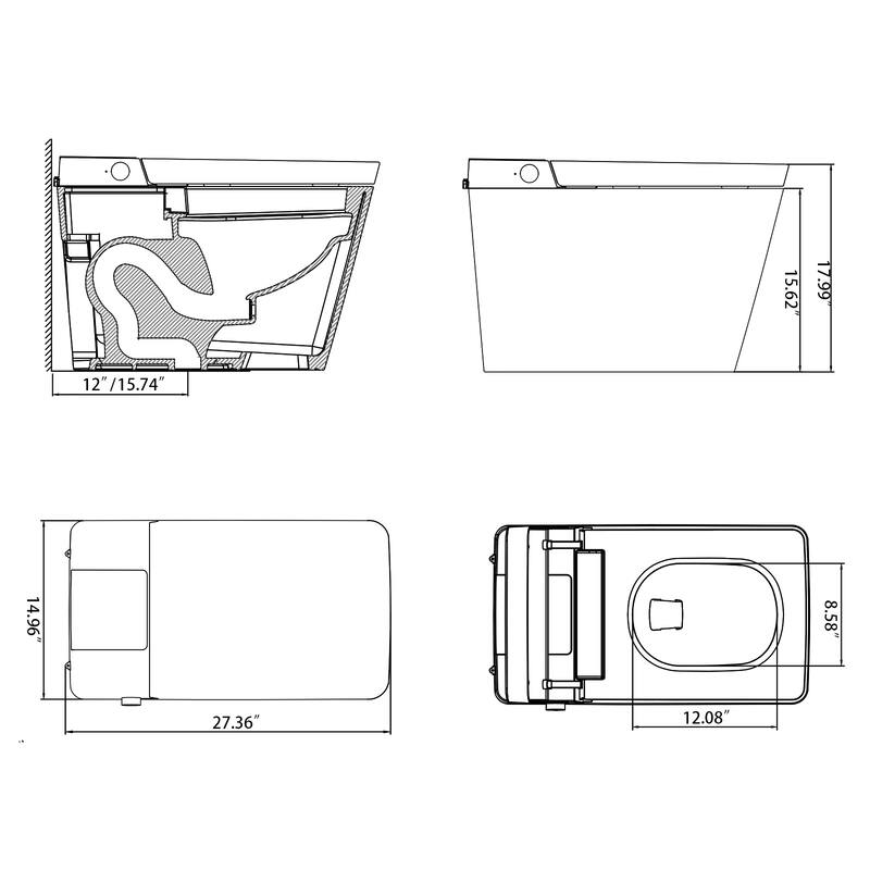 Giving Tree Smart Square 1.28 GPF One-Piece Floor Toilet with Heated Seat, Touching Control, Remote Control, Elongated