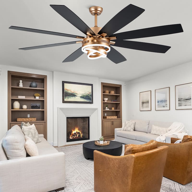 Cusp Barn 52"/72" Modern Large Dimmable LED Ceiling Fan with Lights and Remote, Reversible 8-Blade DC Motor DIY Shape Chandelier