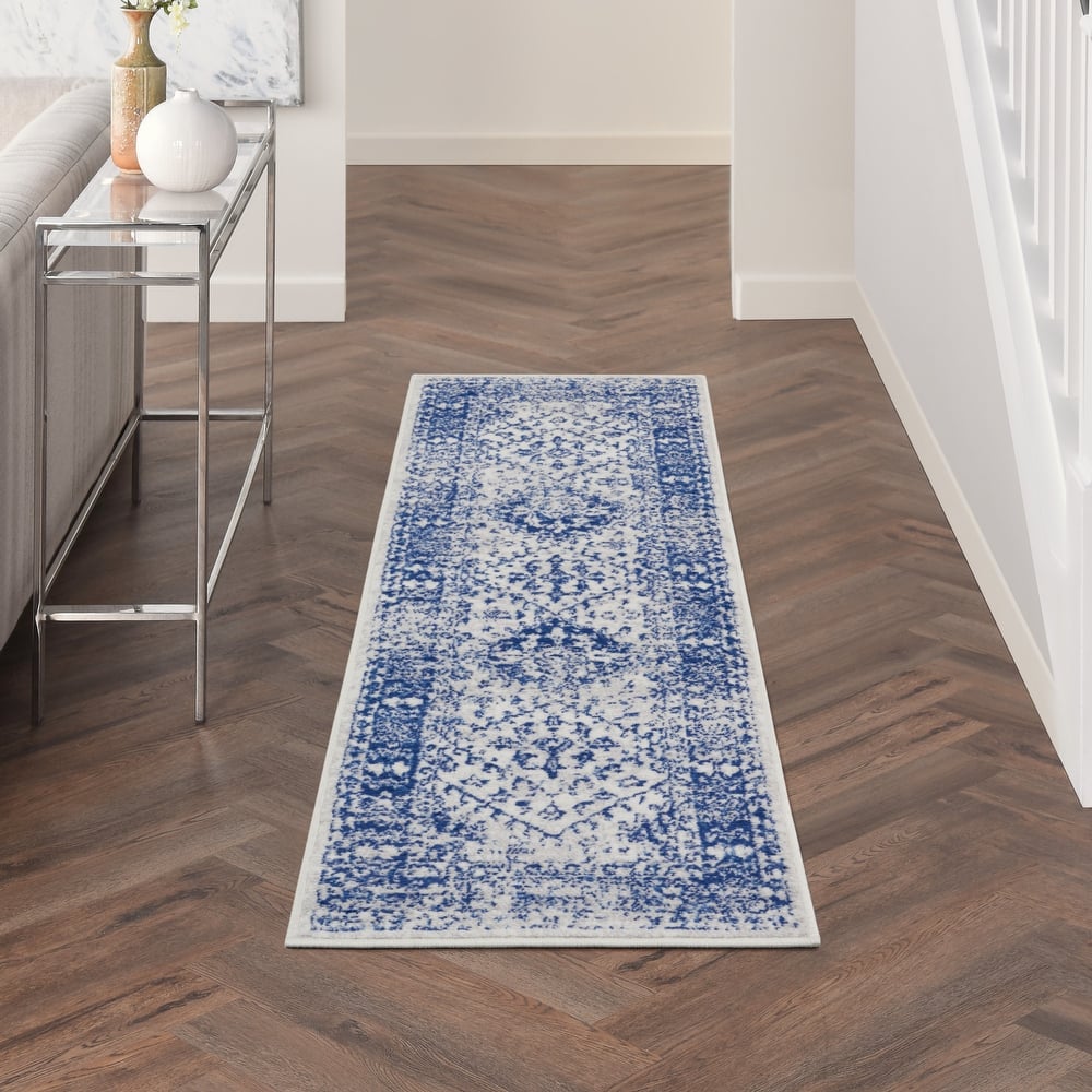 Nourison Whimsicle Boho Floral Geometric Ivory Navy Area Rug