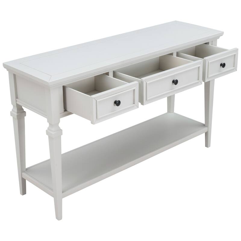 Classic Retro Style Console Table with Three Top Drawers and Open Style Bottom Shelf