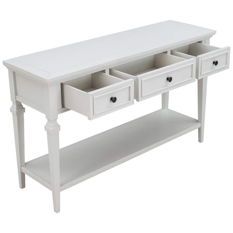 Retro Console Table with 3 Drawers and Bottom Shelf