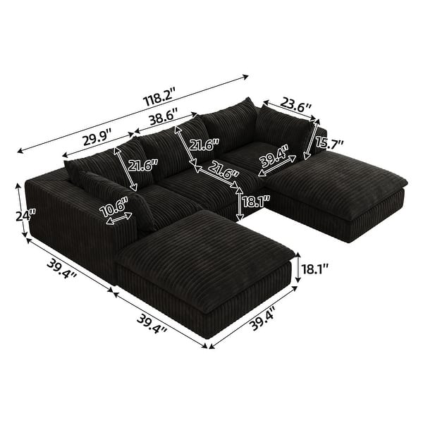 dimension image slide 13 of 20, Modular Sectional Sofa Corduroy Upholstered Sleeper Sofa Convertible Cloud Accent Couch Deep Seat Chaise Lounge, DIY Combination