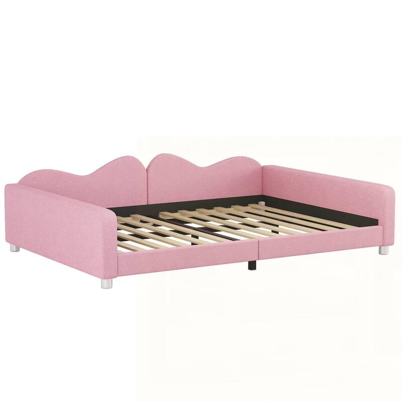 Upholstered Daybed, Sherpa Fabric Sofabed with Cloud-Shaped Backrest