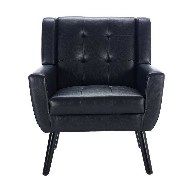 PU Ergonomic Accent Chair with Curved Back and Black Wood Legs, 250lb Capacity