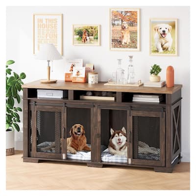 Spacious 71" Heavy Duty Dog Crate Furniture with Removable Divide