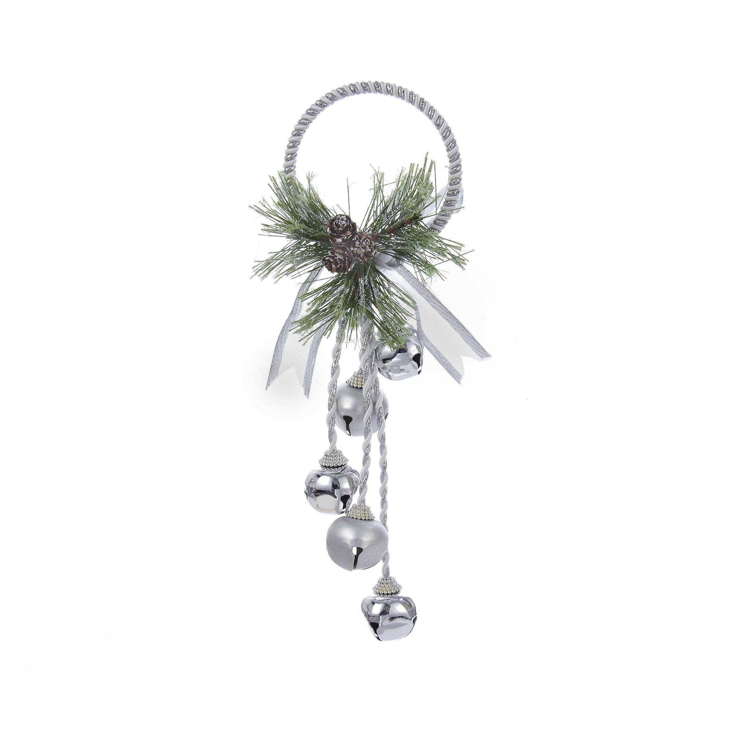 Shop Pack Of 6 Silver And White Bell With Pinecone Decorative Door