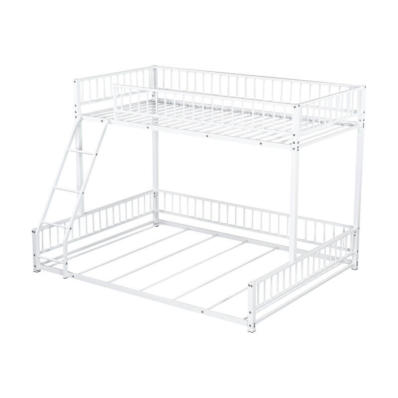 Twin/Full XL over Queen Size Metal Bunk Bed with Ladder and Safety Guardrails, Convertible Bed Frame to Two Floor Beds