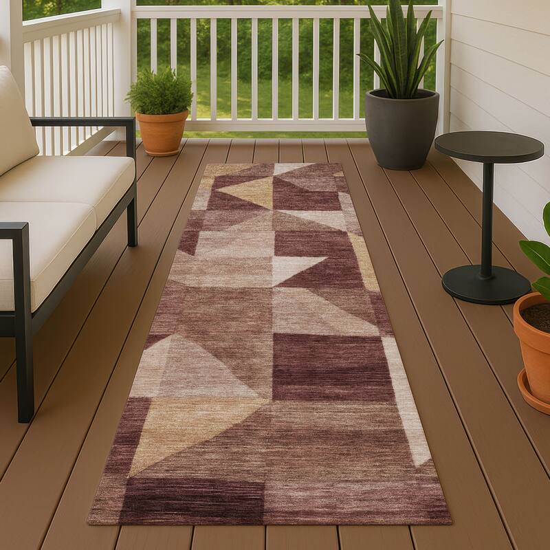 Machine Washable Indoor/ Outdoor Geo Rubi Chantille Rug - Burgundy - 2'3" x 7'6"