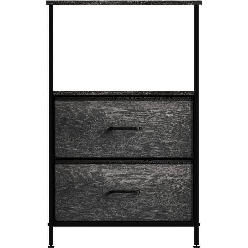 Nightstand 2-Drawer Shelf Storage - Bedside Furniture End Table Chest