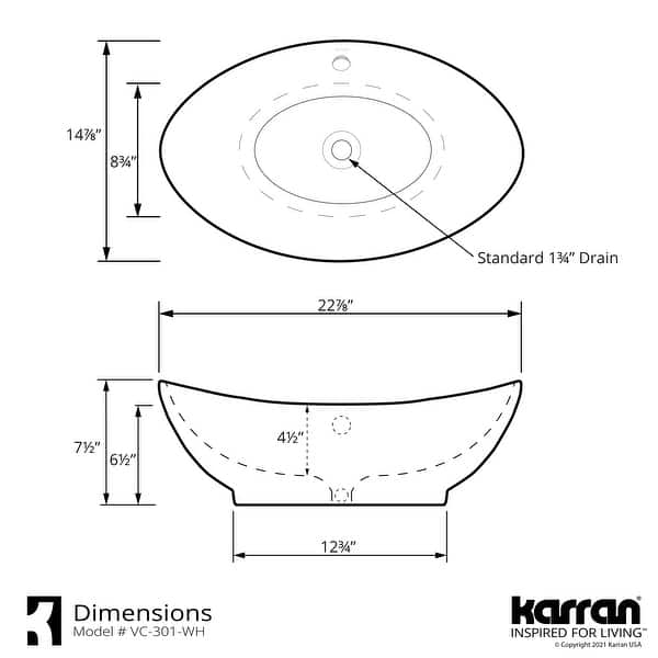 Karran Valera 23" Vitreous China Vessel Bathroom Sink in White with Overflow Drain