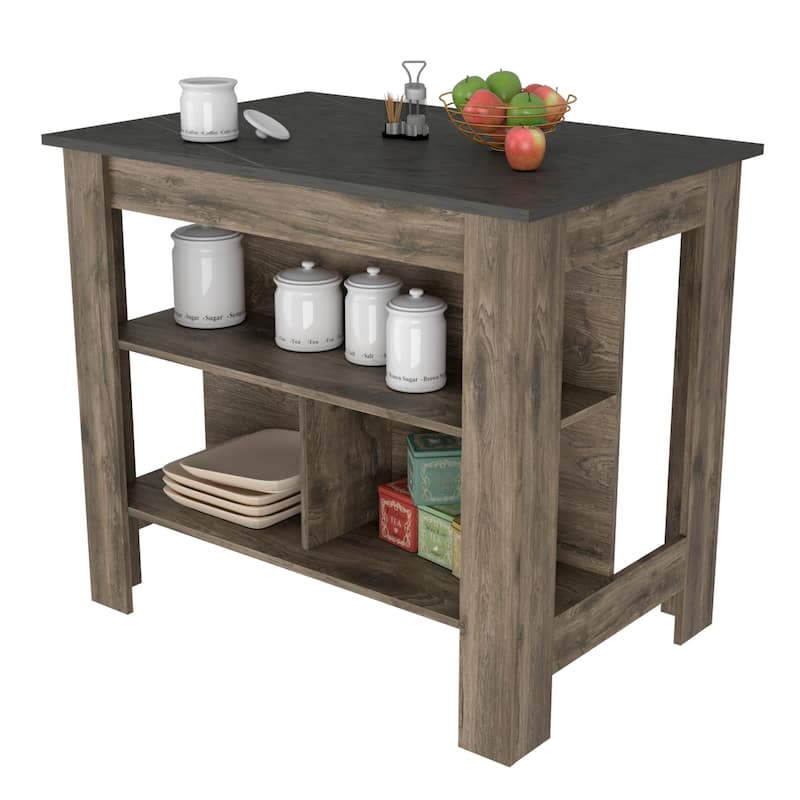 Three Shelves Wooden Kitchen Island Dozza
