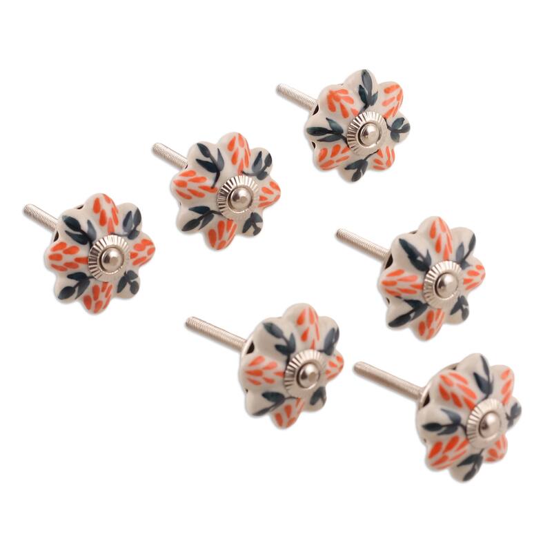 Novica Handmade Flower Sunshine Ceramic Knobs (Set Of 6)