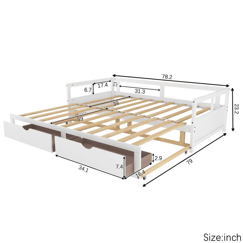 Modern Wooden Daybed with Trundle Bed