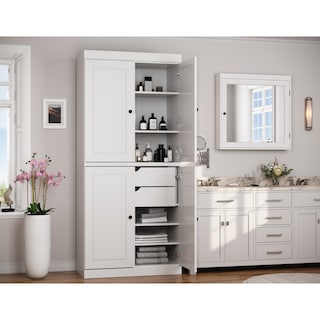 Palace Imports 100% Solid Wood 32" Bathroom Cabinet with Solid Doors, 2-Drawers and Adjustable Shelves