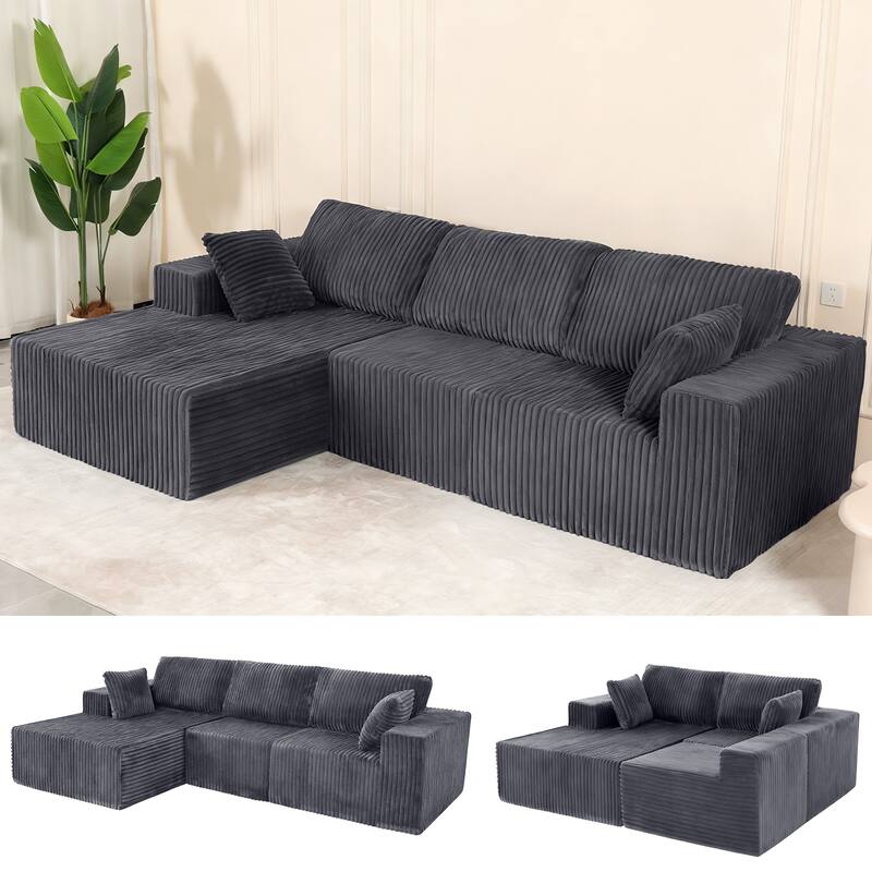 L-Shape Sectional Sofa with Chaise & Pillow, Deep-Seat Cloud Couch