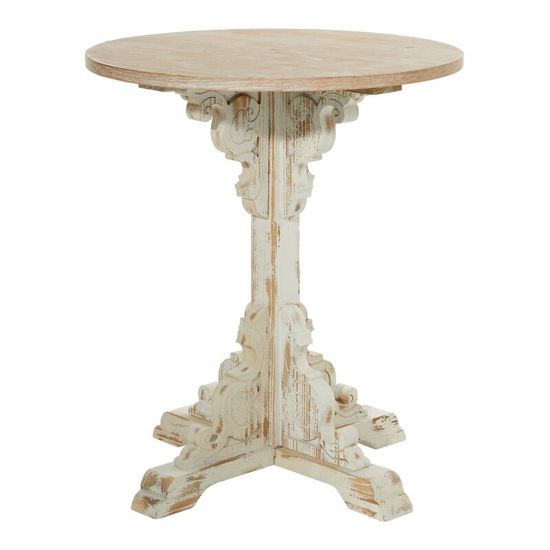 Wood Scroll Intricately Carved Accent Table with Brown Wood Top - Gray, White, Cream - Roche River Decor