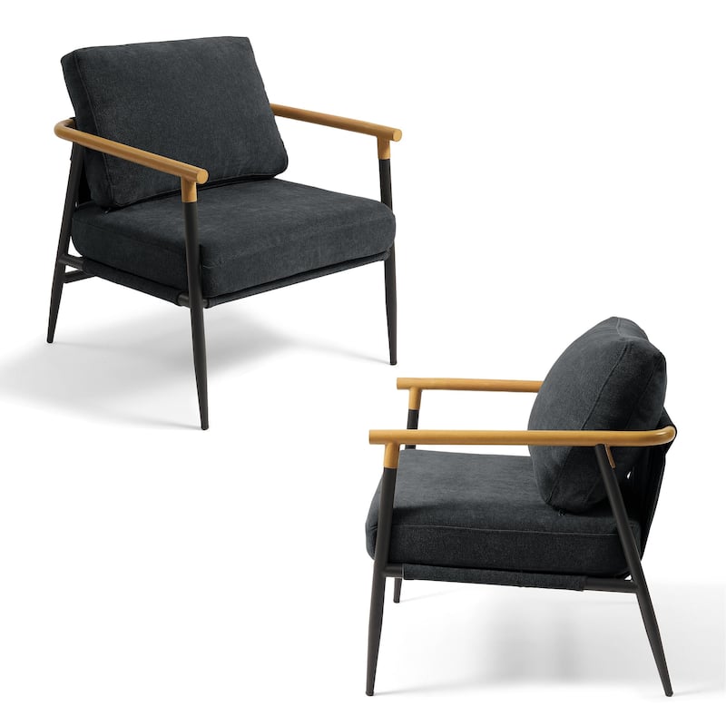 Modern Industrial Metal Frame Upholstered Accent Chair Armchair