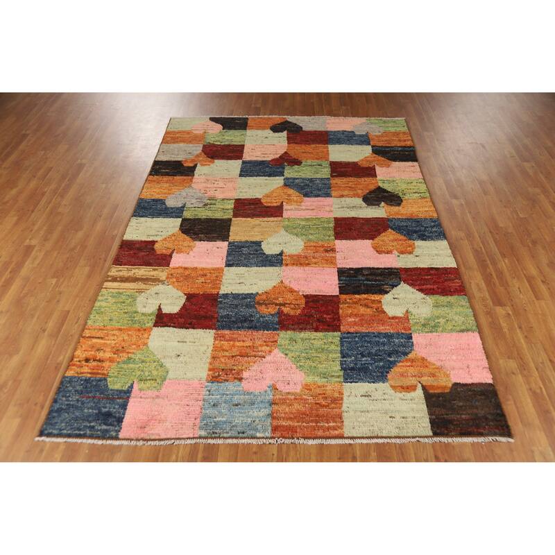 Checkered Moroccan Oriental Area Rug Handmade Bedroom Wool Carpet - 6'11" x 10'0"