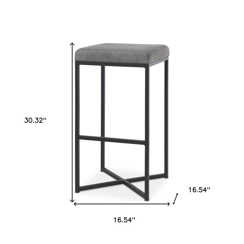 HomeRoots 30" Gray and Black Fabric and Iron Backless Bar Height Bar Chair
