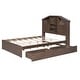 preview thumbnail 10 of 11, Full Size Wood Single Bed Slats Platform Storage Bed Walnut Finish House-shaped Storage Headboard with 5 Storage Shelves