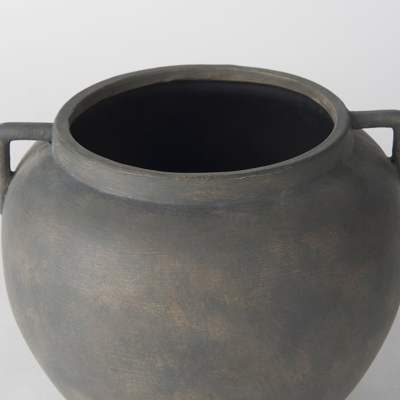 Kilian Dark Brown Ceramic Short Double Ear Vase