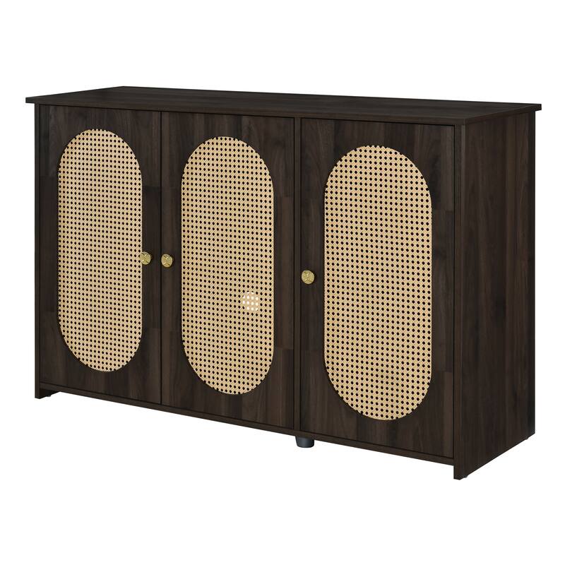 Oval Rattan Doors Sideboard with Adjustable Shelves