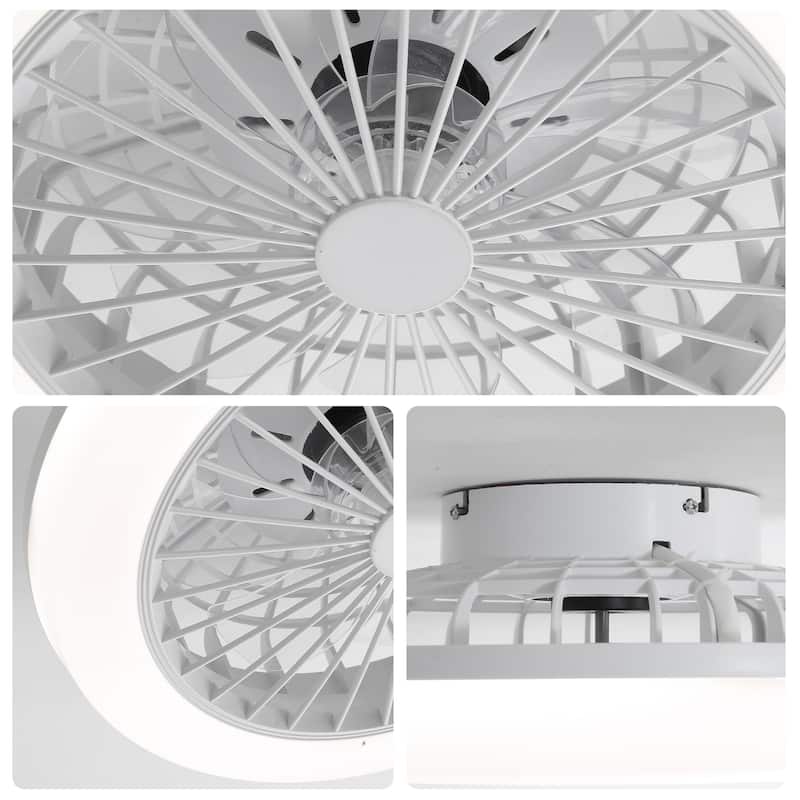 18" Enclosed Ceiling Fan with Light and Remote, Flush Mount Bladeless Ceiling Fan - White