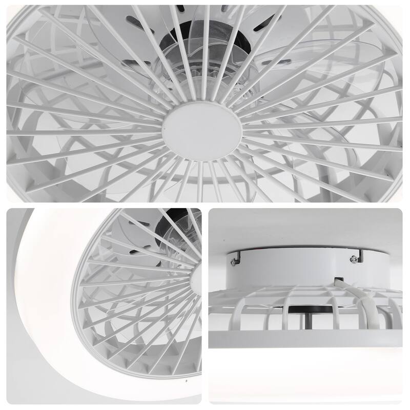 18 Inch Enclosed Ceiling Fan with Light and Remote, Modern Flush Mount Bladeless Ceiling Fan for Bedroom Living Room, White