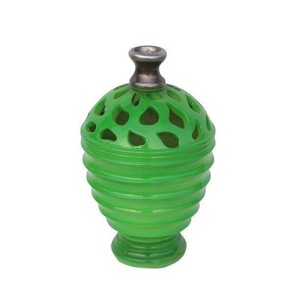 9.5" Lime Green and Gray Decorative Outdoor Patio Cutout Vase - N/A