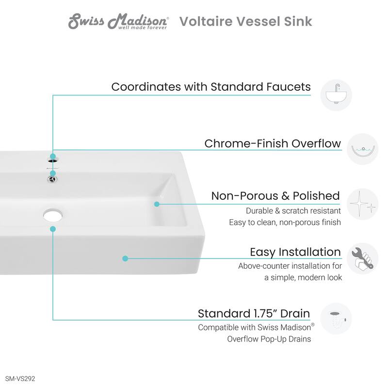 Swiss Madison Voltaire Wide Rectangle Vessel Sink