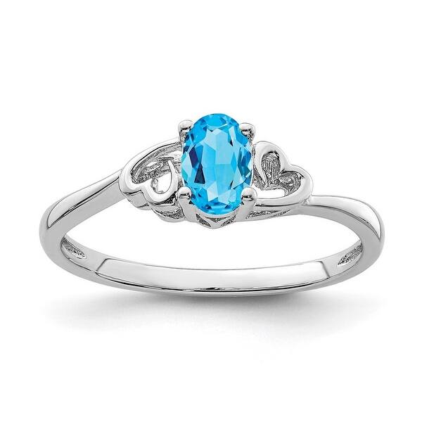 Sterling Silver Light Swiss Blue Topaz Heart & Diamond Ring