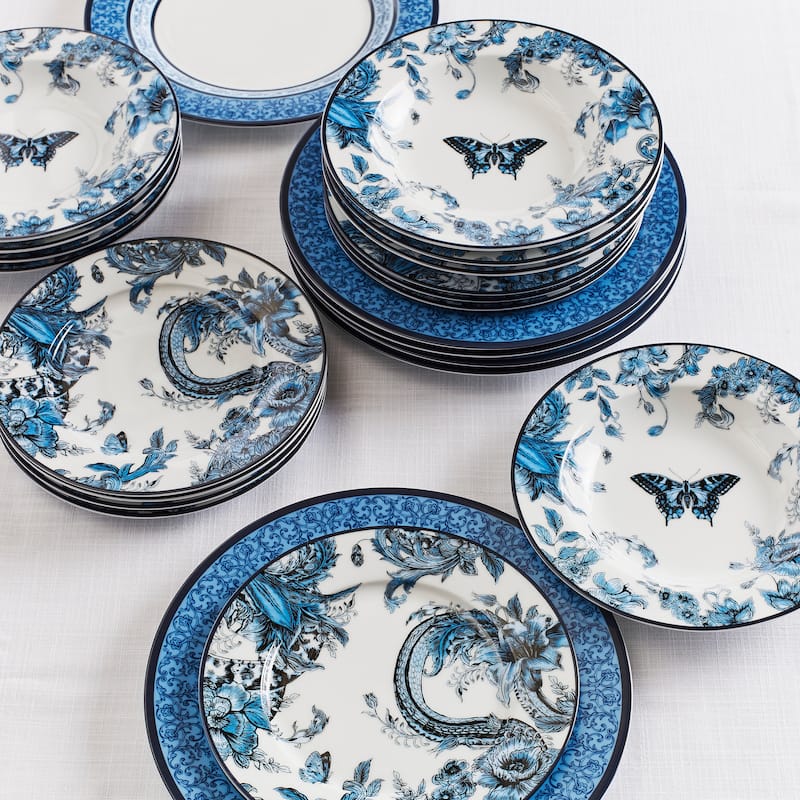 Marchesa Monarcha 4-Piece Porcelain Salad Plate Set, Blue