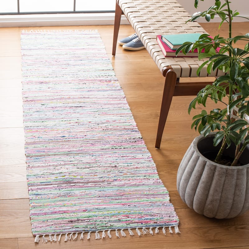 SAFAVIEH Handmade Rag Rug Litzy Stripe Cotton Rug - 2'3" x 8' Runner - Light Green/Multi