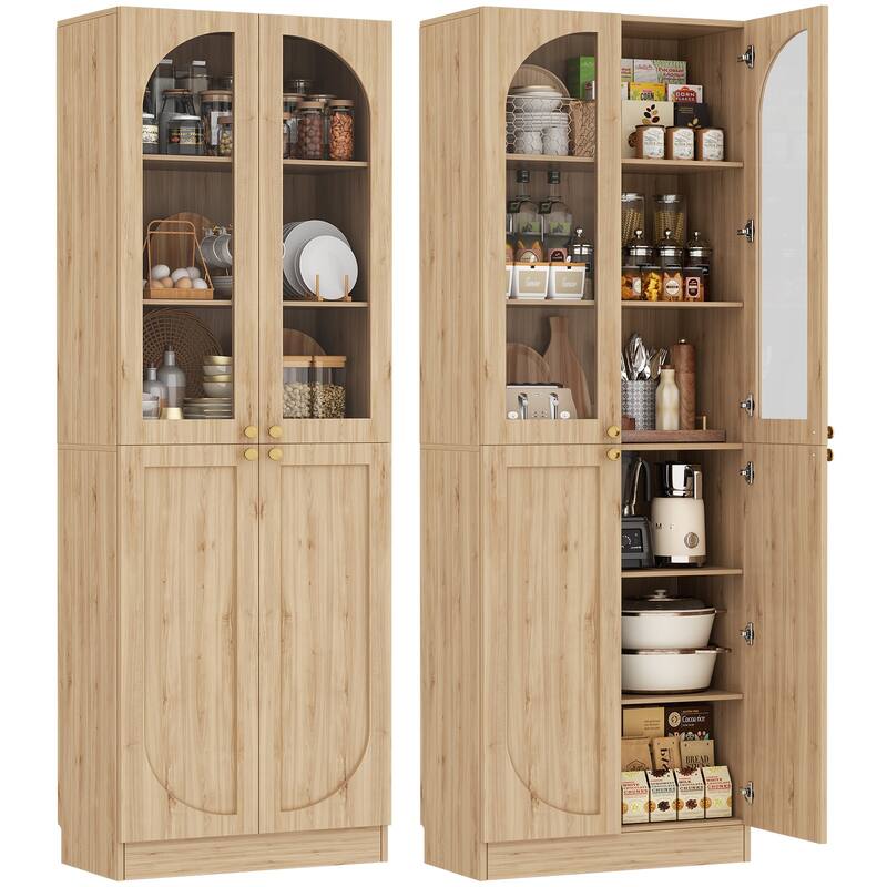 80" Tall Kitchen Pantry Storage Cabinet with 4 Doors & Adjustable Shelves, Freestanding 6-Tiers Buffet Cabinets for Dining Room