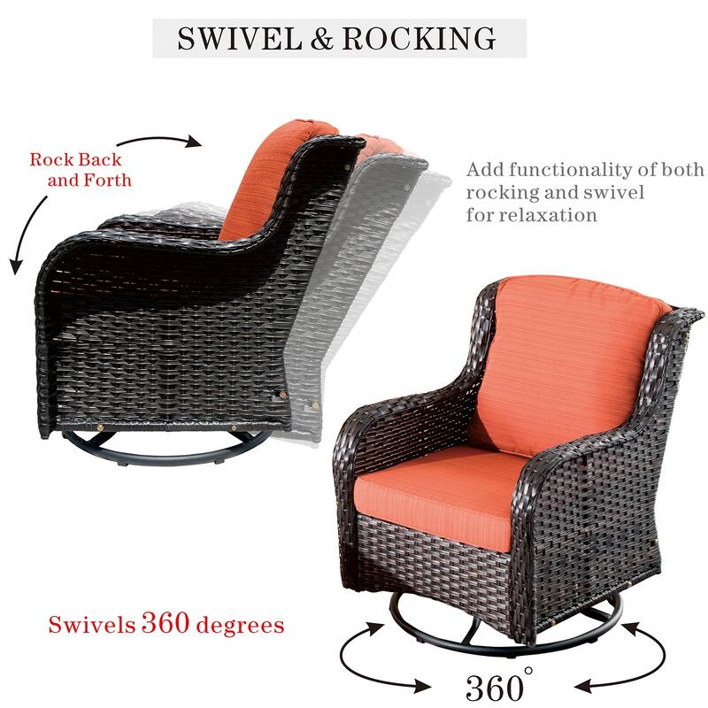 OVIOS 8-piece Rattan Wicker Patio Furniture Set Swivel Rocking Chair Set
