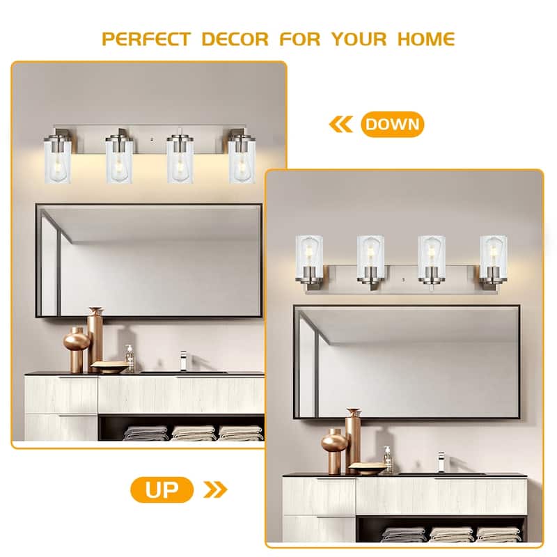 Vinluz Brushed Nickel Vanity Lights with Seeded Glass Shade
