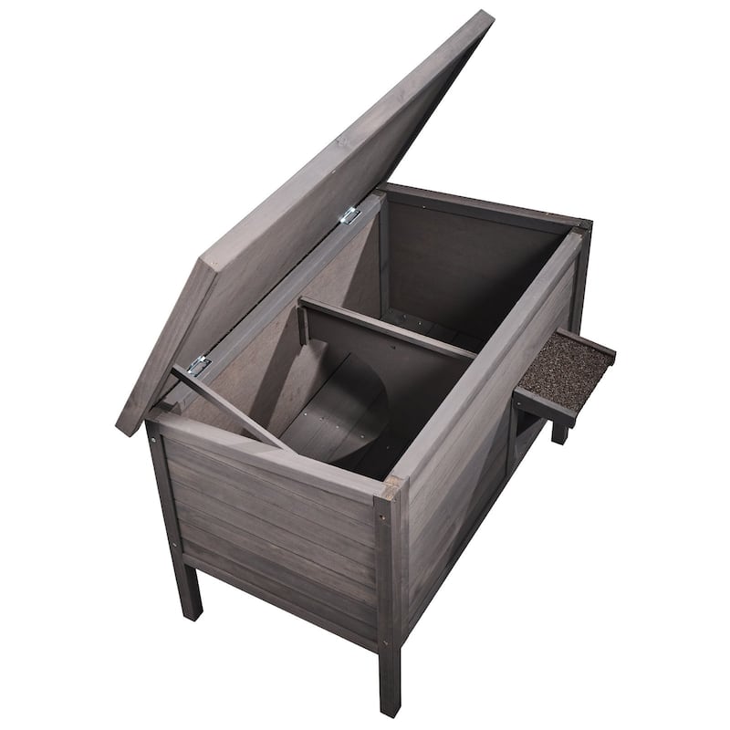 Grey Wooden Cat House with Openable Roof Top and PVC Flap Doors Suitable for Indoor or Outdoor - 34” x 22” x 27”