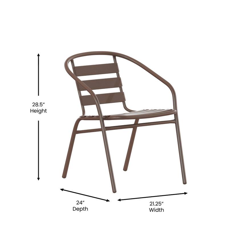 27.5" Square Aluminum Indoor-Outdoor Table Set with 2 Slat Back Chairs