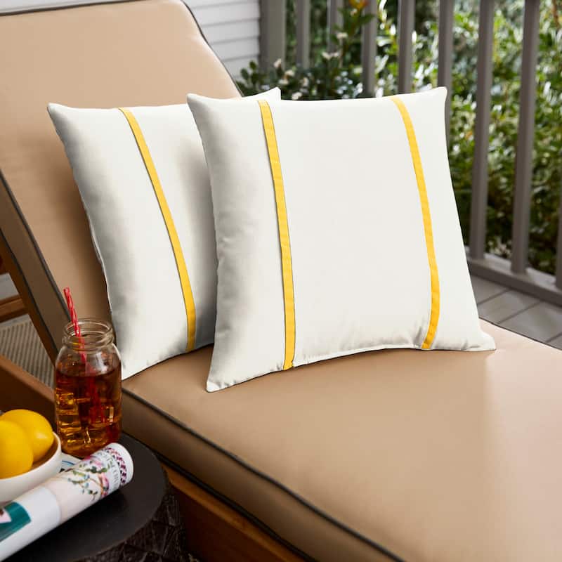 Sorra Home Sunbrella Outdoor Double Petite Flange Pillow Set of 2 - Sunbrella - Canvas Natural/Canvas Sunflower - 16 in H x 16 in W x 6 in D
