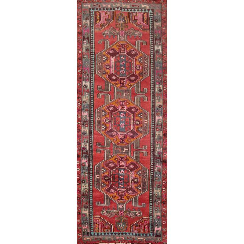 Hand Knotted Oriental 100% Wool Carpet Traditional Tribal Red Ardebil Runner Rug - 10' 4'' X 3' 5''