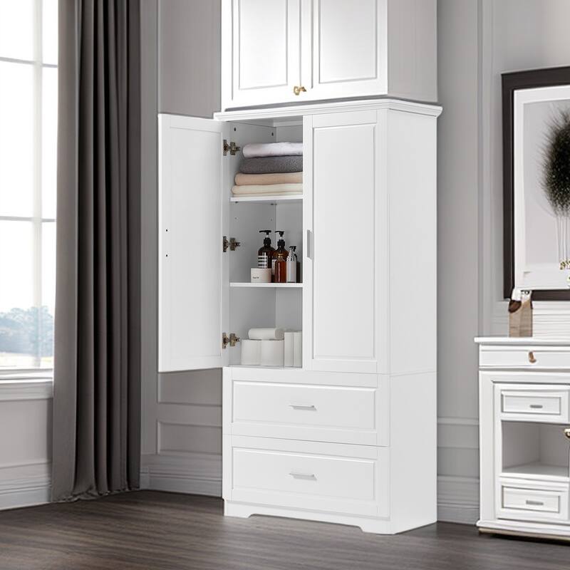 Bathroom Storage Cabinet Tall Floor Storage Cabinet with Two Doors and Drawers, Adjustable Shelf