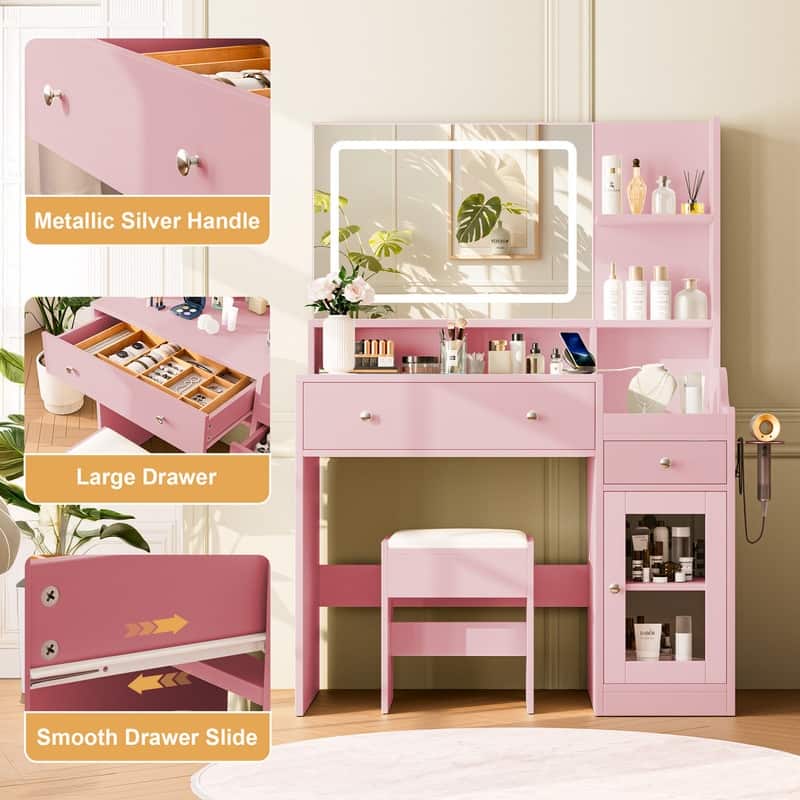 Modern Vanity Sets(1+1) with Smart LED Mirror,Large Storage,MDF Construction