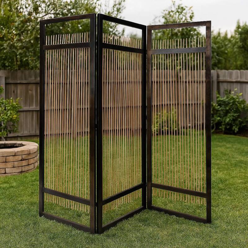 Yetta 72 x 72 Indoor Outdoor Folding Screen Room Divider, Willow, Brown