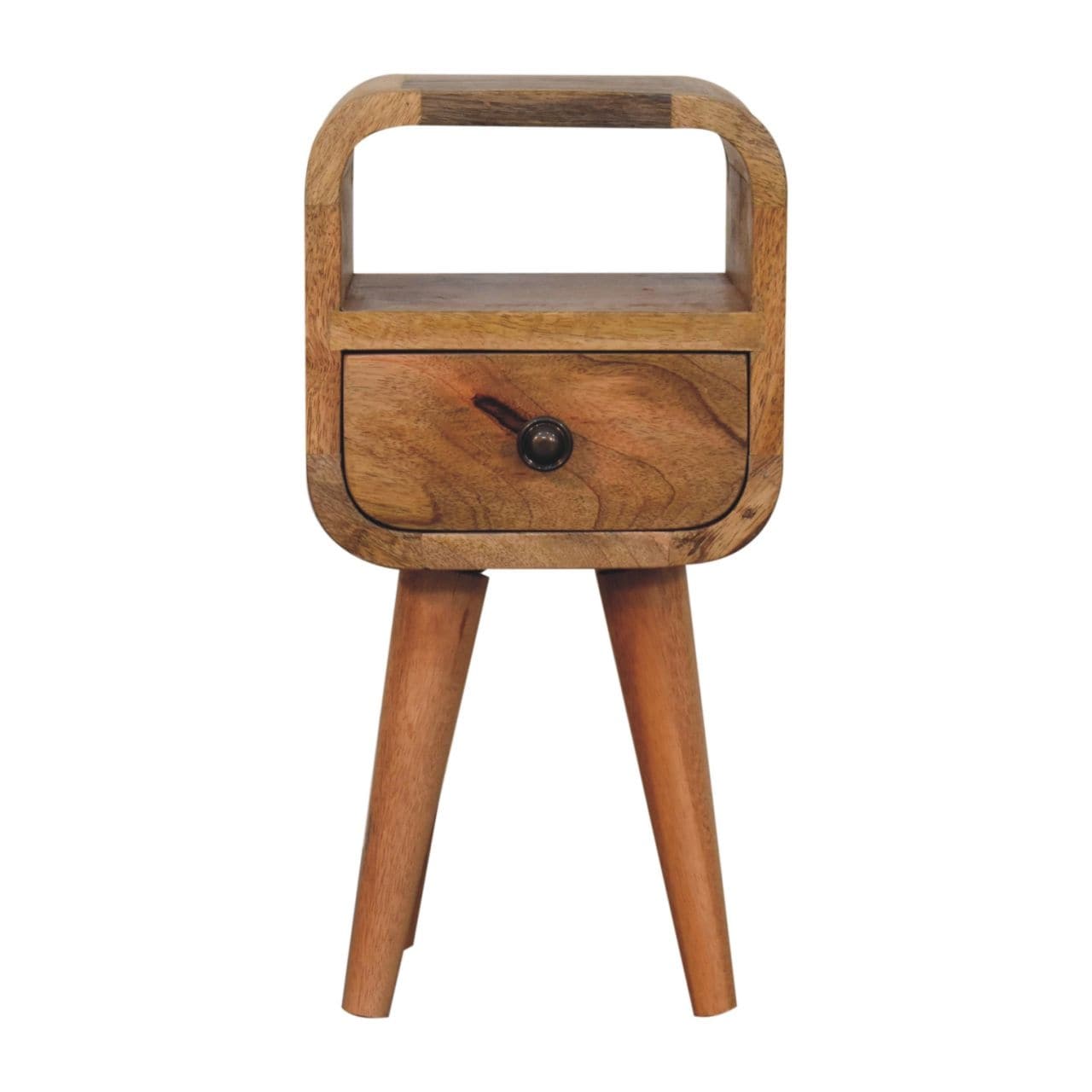 Artisan Furniture Solid Wood Extra Mini Oak-ish Curve Open Slot Bedside, 1 drawer
